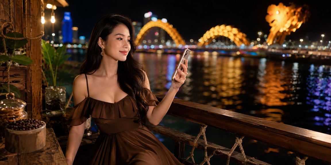Người dùng truy cập k12s thể thao trên điện thoại tại quán cà phê Đà Nẵng, buổi sáng