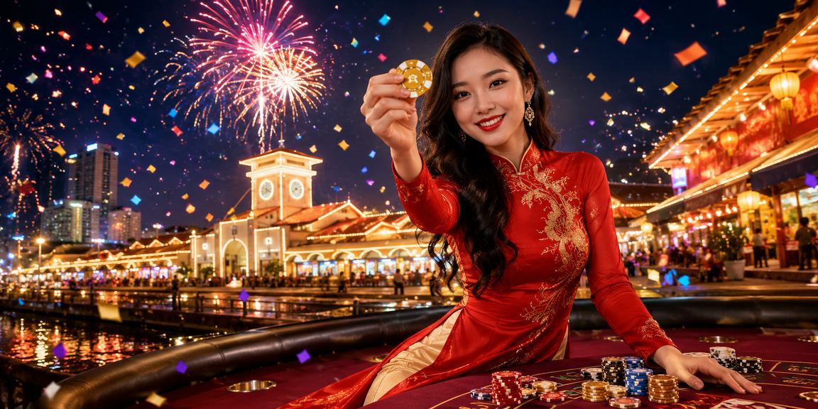 Người chơi baccarat tại TP. Hồ Chí Minh với trang phục áo dài, không khí casino sang trọng